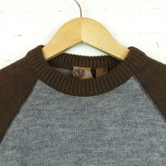 Element Skateboards Sweater Mens M Brown Gray Spell Out Logo Wool Knit Crew Y2K - Picture 3 of 10
